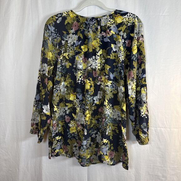 J. Jill Shirt Womens Blue Floral Long Sleeve Button Up Blouse Size XL Preowned - Picture 8 of 12